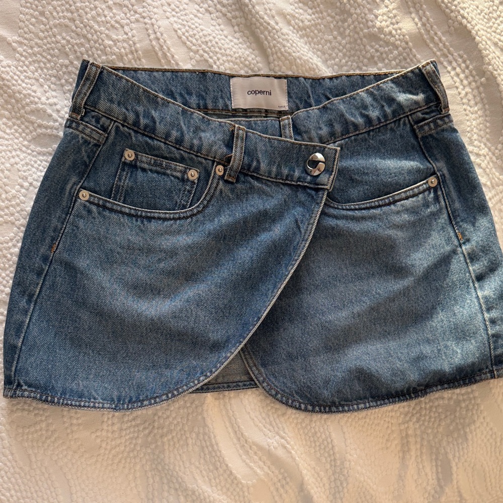 Coperni Blue Denim Wrap Mini Skirt
